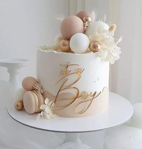 Welcome Cake Ideas, Baby Shower Torte, Welcome Cake, Welcome Baby Cake, Boy Or Girl Cake, Gold Baby Shower Cake, Simple Baby Shower Cake, Girl Shower Cake, Baby Shower Cakes Neutral