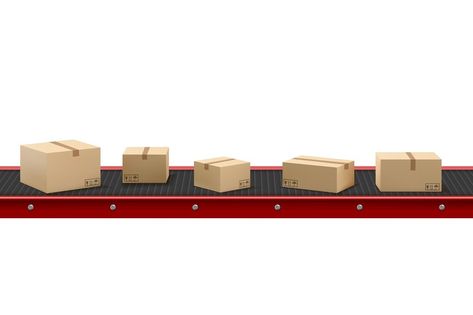 Conveyor belt with cardboard boxes at factory, plant or warehouse. Vector realistic illustration of automated machine in production line with product packages isolated on white background Uni Moodboard, Realistic Illustration, Conveyor Belt, Production Line, Kawaii Fashion, Cardboard Box, White Background, Fashion Outfits, Band