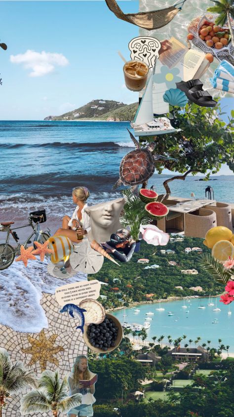 Vacation Collage, Collage Of Pictures, Pastel Background Wallpapers, Vacation Island, Mediterranean Art, Supreme Wallpaper, Scrapbook Book, Holiday Resort, Collage Poster