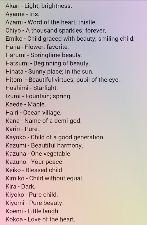 Japanese girl names- I was looking for one name for one character and it turns out all these are kinda pretty. Japanese Girl Names, Japanese Names And Meanings, Southern Baby Names, Bahasa Jepun, Materi Bahasa Jepang, Names Baby, Learn Japanese Words, Fantasy Names, Japanese Phrases