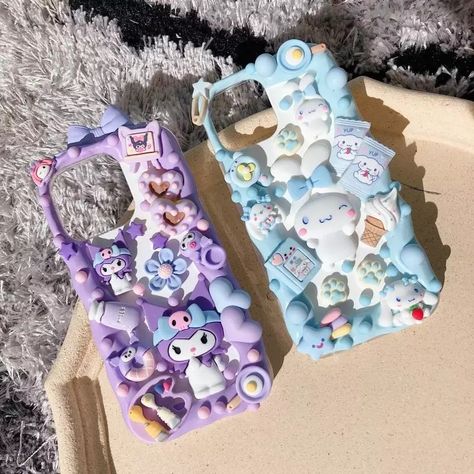 Kawaii Phone Case Diy Whipped Cream, Cute 3d Phone Cases, Decoden Phone Case Sanrio, Cute Kawaii Phone Cases, Sanrio Decoden, Handmade Phone Cover, Decoden Ideas, Diy Polymer Clay Crafts, Diy Resin Phone Case