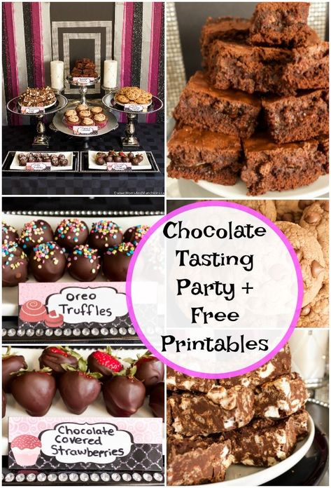 Chocolate Tasting Party plus Free Printables - includes recipes with chocolate, printable party supplies, decor ideas, shopping tips and more! Perfect for a moms night in party! #OpenUpToFlash Chocolate Tasting Party, Valentines Dates, Chocolate Party Ideas, Mom 50th Birthday, Chocolate Activities, Chocolate Fever, Seniors Activities, Senior Citizens Activities, Dessert Night