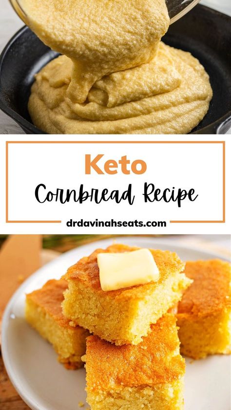 Make this Keto Cornbread recipe in just 30 minutes for your family. This recipe uses only six pantry ingredients including almond flour as a healthier alternative. This is a perfect option for your bbq, chilis, soups, and stews and as a side dish to use on holidays like Thanksgiving in keto cornbread stuffing. Discover more delicious Keto Recipes your family will love at https://drdavinahseats.com/. Keto Cornbread Recipe, Keto Cornbread, Delicious Keto Recipes, Cornbread Stuffing, Pantry Ingredients, Cornbread Recipe, Cloud Bread, Best Low Carb Recipes, Low Sugar Recipes