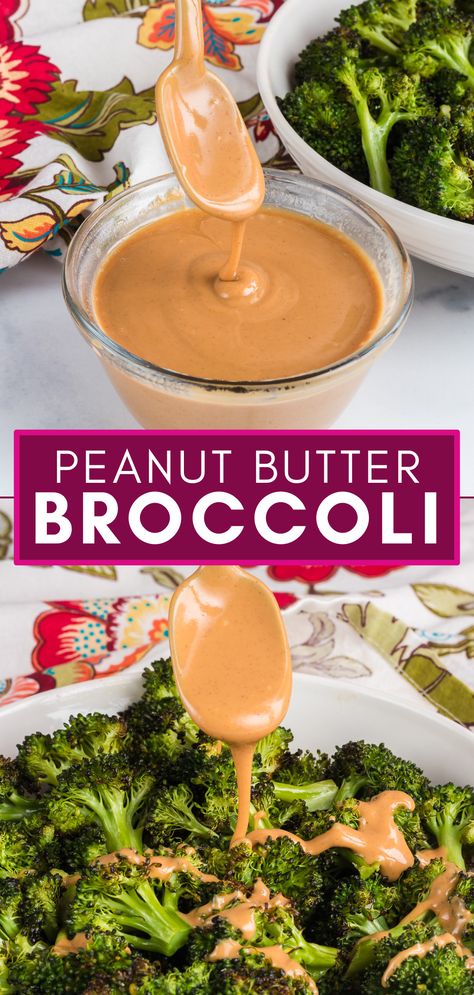 Roasted broccoli drizzled with peanut sauce makes it easy to eat your veggies! This kid-friendly sauce recipe uses familiar and simple ingredients in unexpected and delicious ways. You have to try it! Peanut Butter Vegetables, Sauce For Broccoli, Healthy Sauce Recipes, Sauce For Vegetables, Butter Broccoli, Broccoli Side Dish, Buttered Vegetables, Peanut Butter Sauce, Frozen Broccoli