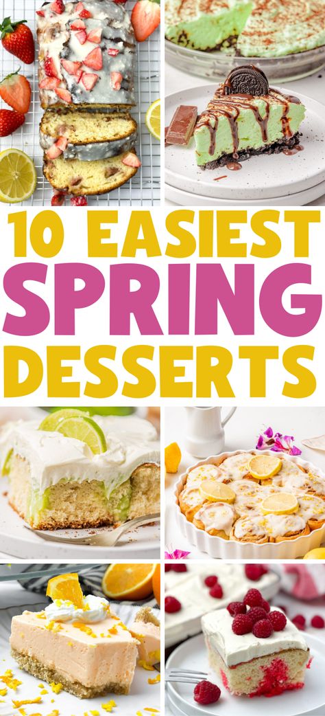 Here’s a sweet and short list of easy spring desserts to awe your spring brunch guests! Stunning, easy and delicious spring dessert recipes to delight the season! Easy dessert recipes, spring treats, Easter treats, summer desserts, no-bake dessert recipes, no-bake desserts, poke cake recipes, easy spring loaf cake, no-bake pie recipes. April Dessert Recipes, Spring Potluck Desserts, Spring Desserts For Kids, Spring Dessert Bars, Desserts Poke Cake, Easy Spring Dessert Recipes, May Desserts, Spring Dessert Ideas Easy, Spring Bake Sale Ideas