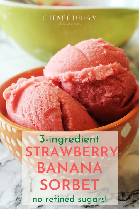 How to make delicious, healthy strawberry banana sorbet in your blender with frozen fruit and WITHOUT an ice cream maker -- quick and easy homemade vegan recipe that's dairy free and only calls for 3 ingredients and NO refined sugar! #strawberrybananasorbet #fruitsorbet #healthydessert #norefinedsugar #vegan #dairyfree #easydessertrecipe Sugar Free Sorbet, How To Make Sorbet, Fruit Sorbet Recipe, Banana Sorbet, Strawberry Sorbet Recipe, Vegan Sorbet, Homemade Sorbet, Sorbet Recipe, Fruit Sorbet