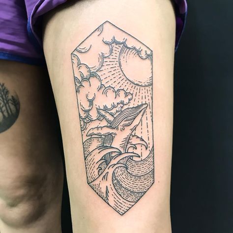 Tattoos by Richard Richardson on Instagram: “Woodcut whale #whaletattoo #woodcuttattoo #woodcut #tattoos #tattooed #blackwork #dotwork #blackworkers #onlyblackwork…” Woodblock Tattoo Style, Wood Cut Tattoo Style, Woodcut Tattoo Sleeve, Wood Cut Tattoo, Woodblock Tattoo, Linocut Tattoo, Woodcut Tattoo, Whale Tattoo, Whale Tattoos