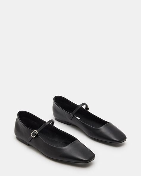 Black Mary Janes Flats, Kitten Heel Slingbacks, Ballet Flats Outfit, Steve Madden Flats, Mary Jane Shoes Flat, Mary Jane Ballet Flats, Leather Wear, Leather Socks, Black Ballet Flats