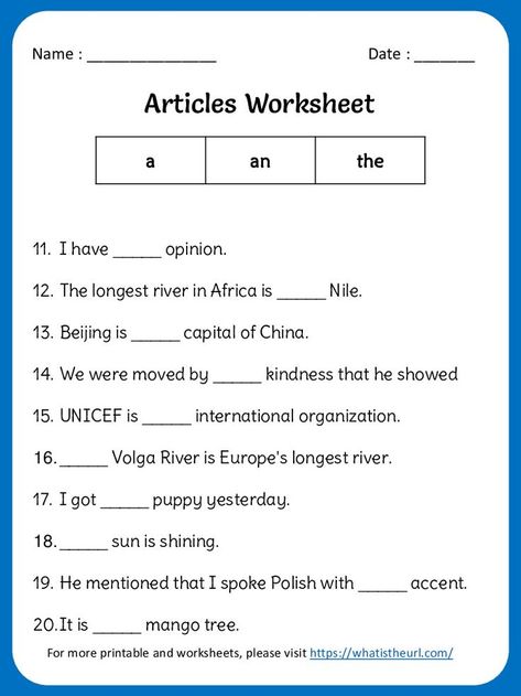 This is our exercise 6 on articles. It is a useful practice material for quick learning intervals. Please download the PDF Articles (a, an and the) Worksheet for grade 3 -Exercise 6 Comparative Adjectives Worksheet, American English Words, Nouns Exercises, Types Of Sentences Worksheet, Articles Worksheet, First Grade Reading Comprehension, Worksheets For Grade 3, Mathematics Worksheets, Nouns Worksheet