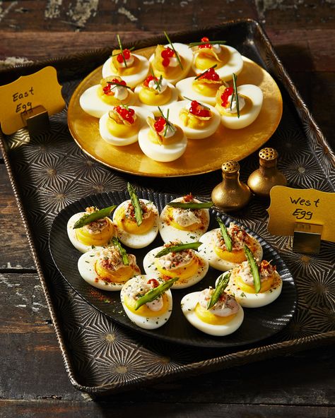 Fun and easy deviled egg appetizer recipes for a perfect 20's themed New Near's party | More recipes on www.blog.HelloFresh.com Roaring 20s Party Food, 1920s Dinner Party, Gatsby Party Food, Great Gatsby Table, 1920s Party Food, Themed Party Food Ideas, 1920s Food, Egg Appetizer, Speakeasy Party