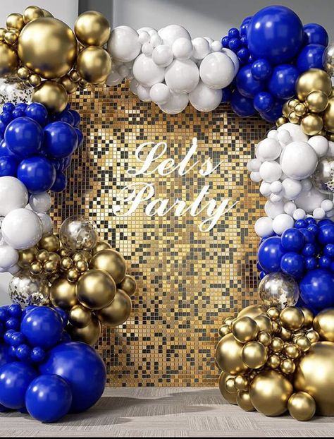 Royal Blue And Gold Party Decor, Blue And Gold Birthday Decor, Gold And Blue Party Decorations, Royal Blue And Gold Wedding Decorations, Blue And Gold Decorations Party, Royal Blue Balloon Garland, Blue And Gold Birthday Decorations, Construction Theme Birthday Party, Blue Party Decorations