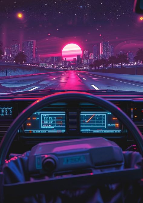 Car Animation Wallpaper, Cyberpunk Car Art, Purple Car Wallpaper, Dark Synthwave Aesthetic, Retro Car Aesthetic, 80s Synthwave Aesthetic, Retrofuture Aesthetic, Synthwave Anime, Synthwave Wallpaper