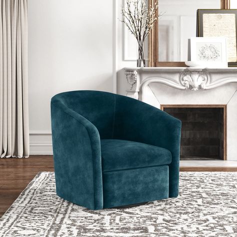 Kelly Clarkson Home Calliope Upholstered Swivel Barrel Chair & Reviews | Wayfair Dining Room Paint, Cozy Seats, Kelly Clarkson Home, Swivel Chair Living Room, Swivel Barrel Chair, Living Room Furniture Chairs, Green Chair, Kelly Clarkson, Barrel Chair