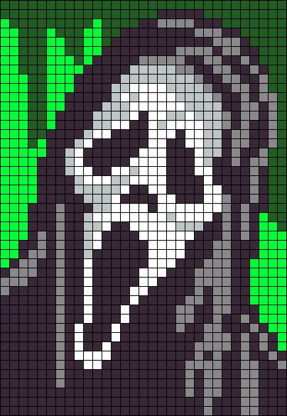 Scream Tapestry Crochet, Phantom Of The Opera Pixel Art, Ghost Crochet Tapestry, Ghostface Minecraft, Art The Clown Pixel Art, Scream Pixel Art Grid, Horror Movie Pixel Art Grid, Scream Crochet Grid, Ghostface Alpha Pattern