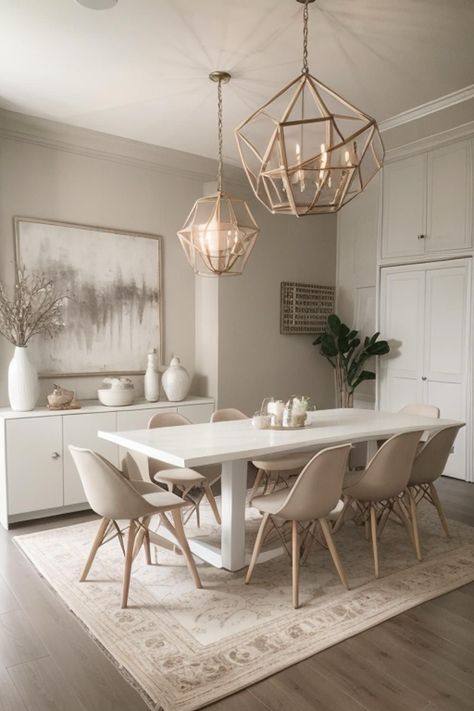 Beige And White Home Decor, Small Living And Dining Room Ideas, Neutral Dining Room Decor, Cream Dining Room, Beige Dining Room, Open Concept Dining Room, Modern Bedroom Wardrobe, House Renovation Design, Brown Dining Room