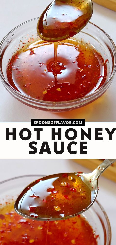 Image showing hot honey sauce in a bowl. Homemade Hot Honey, Hot Honey Sauce, Hot Honey Recipe, Wing Sauce Recipes, Homemade Sauce Recipes, Hot Sauce Recipes, Homemade Condiments, Honey Sauce, Condiment Recipes