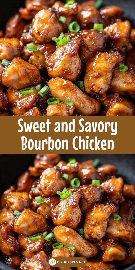 This sweet and savory bourbon chicken is a must-try! Perfectly seasoned chicken in a rich, tangy sauce, ideal for a satisfying weeknight dinner. Chicken And Steak Dinner Ideas, Easy Yummy Chicken Dinners, Bon Chon Chicken Recipe, Tangy Chicken Recipes, Bbq Bourbon Chicken, Keto Bourbon Chicken, Boneless Chicken Chunks Recipes, Dinner Ideas Asian Food, Food Ninja Recipes