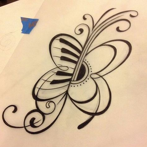 Guitar Butterfly, Music Butterfly, Tattoo Papillon, Music Notes Tattoo, Butterfly Music, Music Notes Art, Music Note Tattoo, Herz Tattoo, Music Tattoo Designs