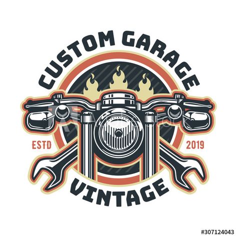 Vintage motorcycle logo template, vector retro custom garage emblem or badge. - Buy this stock vector and explore similar vectors at Adobe Stock | Adobe Stock Garage Logo Ideas, Antique Logo, Garage Logo, Motorcycle Drawing, Funny Motorcycle, Motorcycle Logo, Motorcycle Garage, Motorcycle Posters, Custom Garages