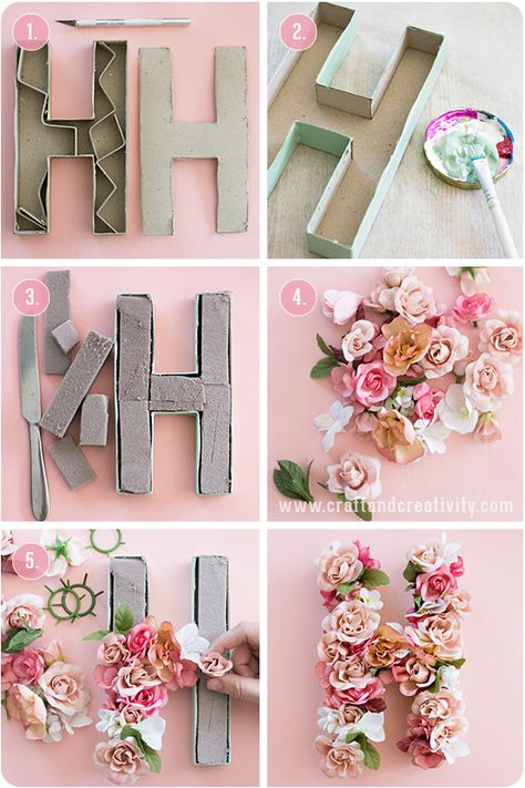 Floral Letters Diy, Cute Diy Crafts, Hadiah Diy, Kraf Kertas, Bilik Idaman, Paper Mache Letters, Summer Diy Projects, Diy Projektit, Diy Letters