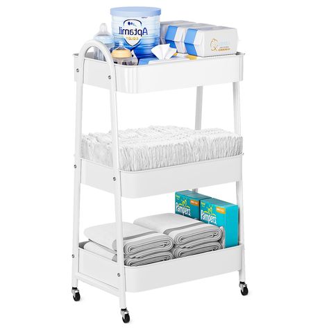 PRICES MAY VARY. A Mother's Best Friend - Never fumble for your baby's necessities in the middle of the night again! Our versatile Volnamal rolling caddy cart easily accommodates all newborn essentials including diapers, clothing, wipes, bibs, changing pads, toys, medicine, and more! Spacious Design - Our diaper caddy, measuring 17.73x12.6x29.94 inches. With this 3-tier diaper cart, it conveniently organizes everything you need for changing or feeding your baby in one place. It's an ideal gift f Diaper Cart, Diaper Station, Baby Nursery Storage, Diaper Changing Station, Baby Registry Items, Diaper Organization, Diaper Caddy, Caddy Organizer, Newborn Nursery