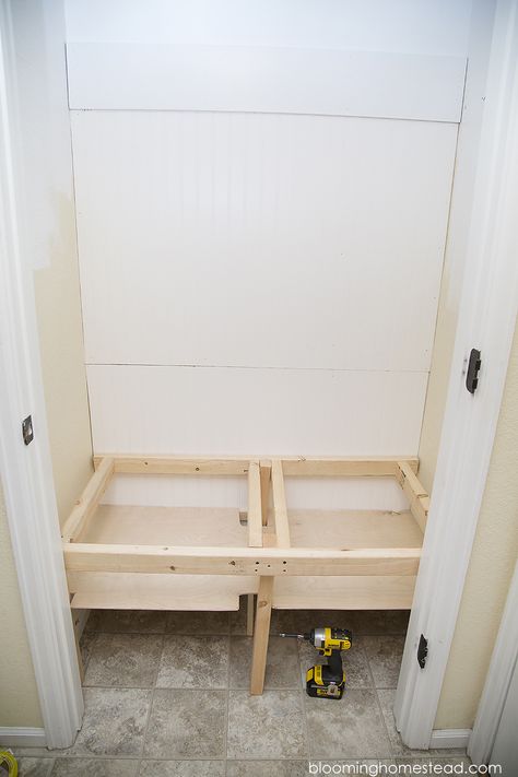 DIY Mudroom Closet - Blooming Homestead Turning Closet Into Mudroom, Turn Closet Into Mudroom, Closet Turned Into Mudroom, Mud Room Closet Ideas, Closet Into Mudroom, Small Entry Closet Ideas, Closet Turned Mudroom, Small Entry Closet, Entry Closet Ideas