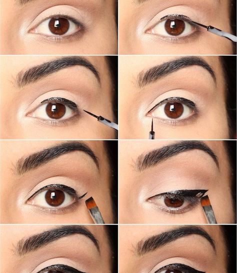 Different types of eyeliner require different applying techniques, a pencil eyeliner has a different consistency… Maquillage Pin Up, Step By Step Eyeliner, Eyeliner Tutorials, Teknik Makeup, Eyeliner Techniques, Eyeliner Tips, Eyeliner Set, Eyeliner Hacks, Mekap Mata