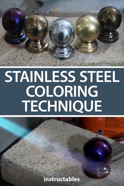 AMbros Custom explores different techniques for coloring stainless steel. #Instructables #workshop #tips #metalworking #torch Metal Tutorial, Vintaj Jewelry, How To Make Metal, Metal Art Techniques, Workshop Projects, Cutlery Art, Stainless Steel Art, James Taylor, Rainbow Metal