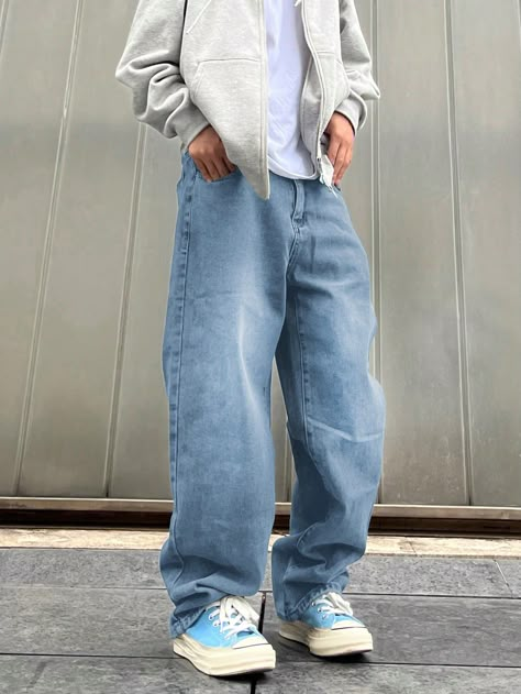 Stussy Fits Men, Light Blue Baggy Jeans Outfit Men, Baggy Levis Jeans, Denim Baggy Pants Outfit, Loose Jeans Outfit Men, Light Wash Jeans Outfit Men, Mens Baggy Jeans Outfit, Baggy Denim Jeans Outfit, Light Washed Jeans Outfit