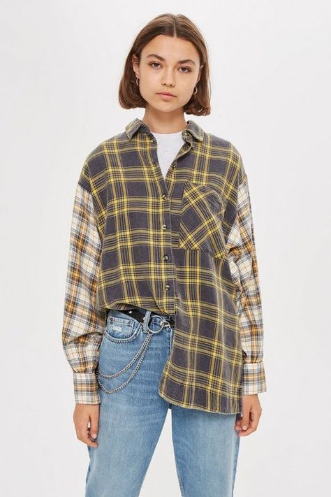 PETITE Mixed Check Oversized Shirt 90s Flannel, Hipster Looks, Hipster Girls, Preppy Girl, Hipster Outfits, Hipster Fashion, Topshop Outfit, Petite Outfits, Check Shirt