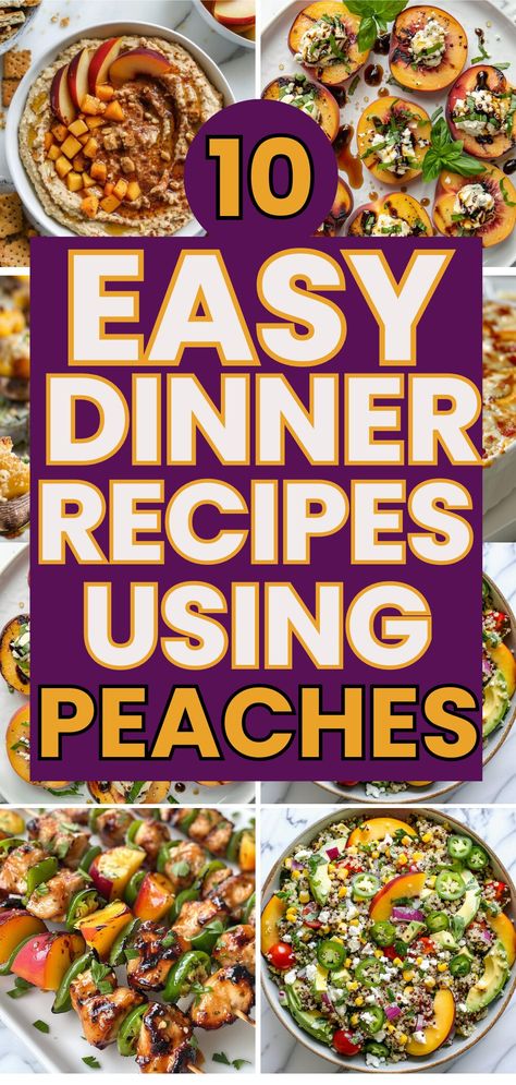 Discover easy dinner recipes using peaches that are both delicious and nutritious! From Creamy Peach Dijon Chicken to Jalapeño Peach Chicken Skewers, these peach recipes are perfect for any night of the week. Enjoy healthy peach recipes that are quick to prepare and packed with flavor. These easy dinner ideas include dishes like Peach Cauliflower Risotto and Peach Pistachio Salad, offering easy healthy meals for the whole family. Perfect for those looking for healthy dinner and quick dinner ... Recipes Using Peaches, Peach Recipes Dinner, Peach Appetizer, Healthy Peach Recipes, Peach Salad Recipes, Peach Dish, Fresh Peach Recipes, Peach Chicken, Pistachio Salad