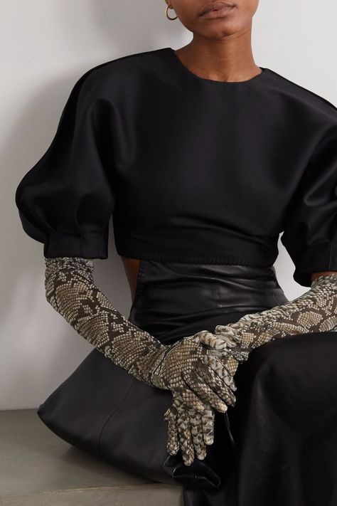 Dries Van Noten Snake-Print Stretch-Mesh Gloves Vintage Gloves Outfit, Gloves Outfit, Elbow Length Gloves, Mesh Gloves, Fashion Gloves, Gloves Fashion, Snake Print Dress, Luxury Women Fashion, Fashion Weeks