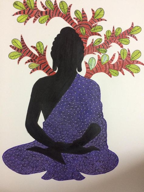 Gond Art Gond Art, Modern Indian Art, Gond Painting, Modern Art Canvas Painting, Buddha Art Painting, Buddha Painting, Madhubani Art, Beauty Art Drawings, Indian Folk Art