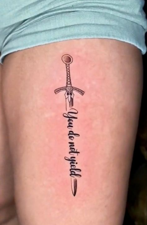 Sword with quote “you do not yield “ from the fantasy book series throne of glass The 13 Tog Tattoo, Goldryn Throne Of Glass Tattoo, You Do Not Yield Wallpaper, You Do Not Yield, Do Not Yield Tattoo, You Do Not Yield Tattoo, Tog Tattoo Ideas, Tog Tattoo, Throne Of Glass Tattoo