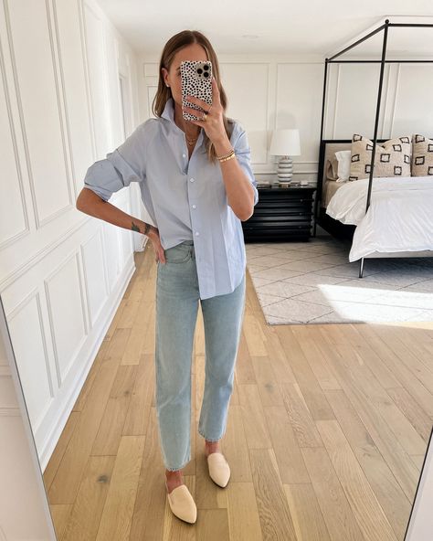 Business Casual Jeans Outfit, Button Shirt Outfit, Casual Jeans Outfit, Business Casual Jeans, Jeans Outfit For Work, Street Style Outfits Casual, Business Casual Outfit, Street Style Spring, Blue Jean Outfits