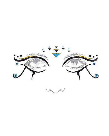 Egyptian Cleo Face Decal - Spirithalloween.com Cleopatra Makeup, Egyptian Halloween, Egyptian Mummies, Cool Halloween Makeup, Kids Face Paint, Goddess Costume, Halloween Eyes, Halloween Mummy, Theme Days