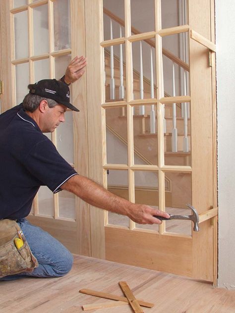 The Trick to Hanging French Doors - Fine Homebuilding Diy French Doors Interior, Diy French Doors, French Doors Inside, French Door Interior, Diy Interior Doors, Installing French Doors, Interior French Doors Office, Interior Double Doors, Wood French Doors