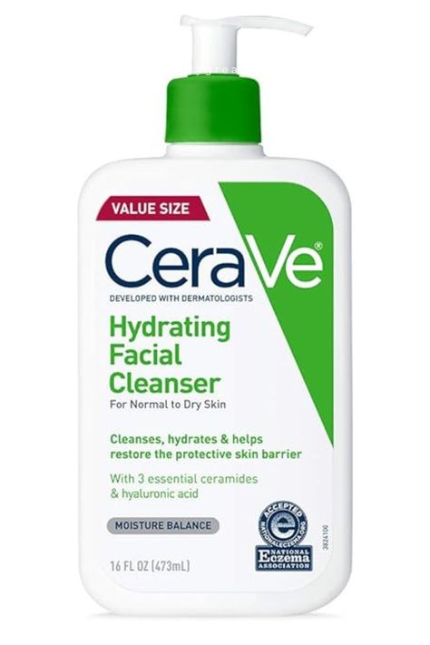 Hydrating Face Wash with Hyaluronic Acid, Ceramides & Glycerin. Ideal for dry, sensitive skin, it cleanses without stripping moisture. Non-foaming, fragrance-free, and National Eczema Association certified. Suitable for daily use on face and body. Developed with dermatologists. #CeraVe #HydratingCleanser #affiliateprogram #amazonaffiliateprogram Face Wash For Dry Skin, Cerave Hydrating Facial Cleanser, Facial Cleansing Routine, Cerave Cleanser, Hydrating Facial Cleanser, Hydrating Face Wash, Gentle Face Cleanser, Sephora Skin Care, Hydrating Facial