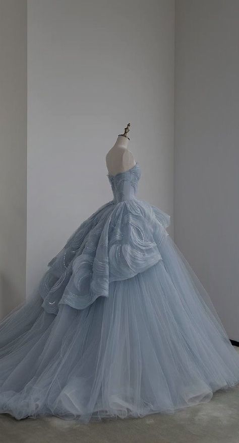 donatella dragnatella dragnacaraval aesthetic Sweet 16 Ball Gown Dresses, Pale Blue Ball Gown, Blue Grey Quinceanera Dresses, Cinderella Inspired Prom Dress, Blue Debut Dress, Vestidos 15 Años Aesthetic, Cinderella Dress Aesthetic, Dusty Blue Quinceanera Dresses, Xv Aesthetic