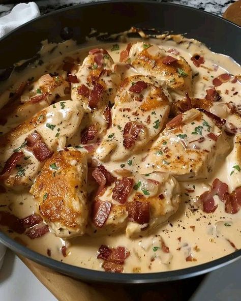 Jamie Oliver Recipes | Discover the Rich Flavors of Our Creamy Bacon Chicken Delight | Facebook Creamy Bacon Chicken, Chicken Bacon Recipes, Chicken Delight, Creamy Chicken Recipes, Bacon Chicken, Creamy Garlic Chicken, Jamie Oliver Recipes, My Hubby, Chicken Bacon