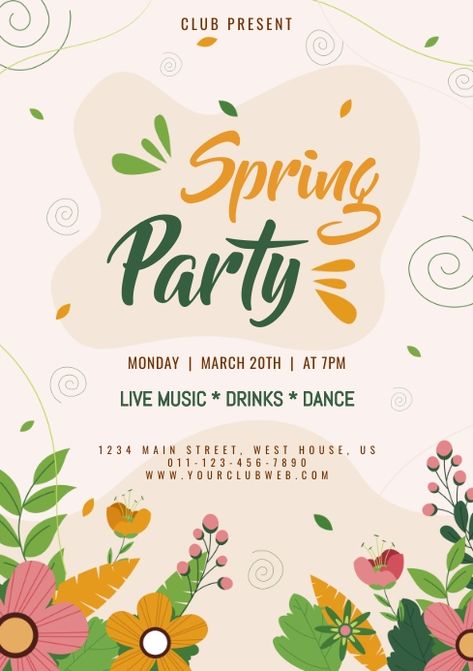 Party Poster Design, Spring Party, Poster Ideas, Spring Design, Party Poster, Spring Fling, Flyer Design, Garden Party, Poster Design