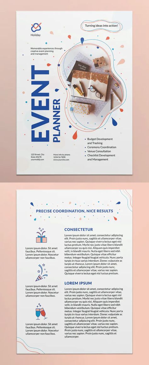 Event Planner Flyer Design, Event Management Poster Design, Event Planning Flyer, Rollup Design, Event Agenda, Event Brochure, Brochure Design Layout, Adobe Design, Event Planning Tips