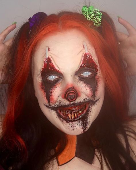 Scary Puppet Makeup, Blood Clown Makeup, Scary Halloween Clown Makeup, Clown Makeup Halloween Creepy, Sfx Clown Makeup Gore, Halloween Makeup Clown Scary, Scary Clown Halloween Makeup, Special Fx Makeup Gore, Gore Clown Makeup