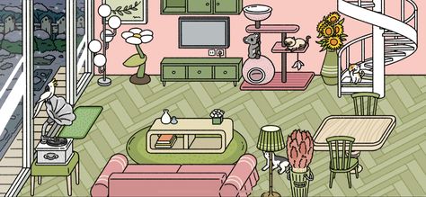 Adorable Home Lounge Design Game, Adorable Home Lounge, Adorable Home Game, Adorable Home Game Design Ideas, Green Lounge, Adorable Home, Pink Games, Build Your House, Adorable Homes Game