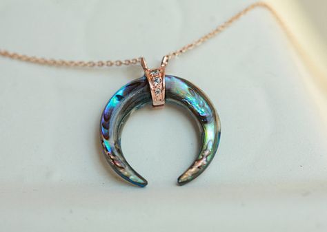 Abalone Necklace Abalone Horn Necklace Rose Gold by MinimalVS Double Horn Necklace, Abalone Shell Necklace, Abalone Necklace, Tiny Necklace, Horn Necklace, Necklace Rose Gold, Book Jewelry, Buy Necklace, Rose Gold Chain