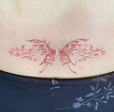 Tramp Stamp Tattoos, Red Tattoo, Red Ink Tattoos, Tramp Stamp, Cute Tiny Tattoos, Poke Tattoo, Discreet Tattoos, Dainty Tattoos, 문신 디자인