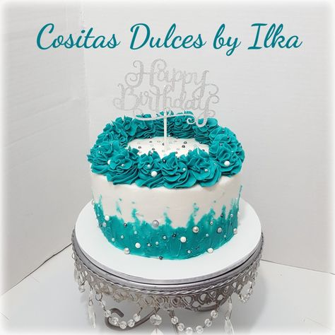 Teal Blue Cake Ideas, Tiffany Blue Birthday Cake, Turquoise Cake Birthday, Turquoise Cake Ideas, Teal Cake Ideas, Teal And Gold Cake, Teal Cakes, Teal Birthday Cake, Tiffany Blue Cake