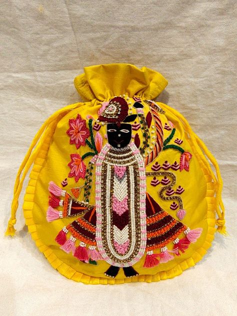 Shreenathji Potli Bag, Shreenathji Handwork Blouse, Shreenathji Blouse Design, Handmade Hamper, Sewing Machine Brands, Kutch Work Designs, Potli Bag, Pillow Crafts, Wedding Gift Wrapping