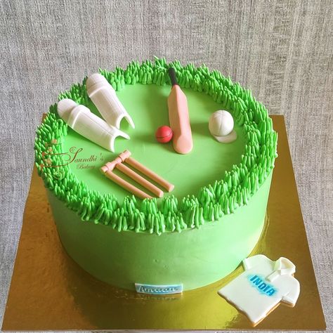 Cricket Ground Cake Design, Cricket Cake Ideas, Cricket Theme Cake Without Fondant, Cake For Cricket Lovers, Cricket Theme Cake Birthdays, Cricket Cakes For Boys, Cricket Cake Design, Cricket Party, Cricket Birthday Cake