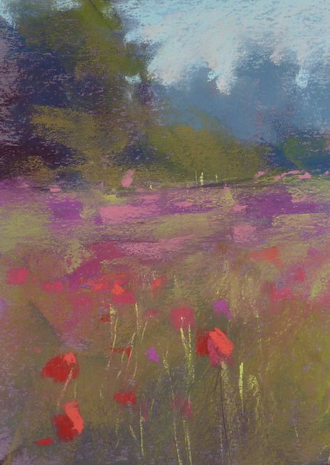 Landscape with POPPIES wildflowers Marla Baggetta, Pastels Artwork, Chalk Pastel Art, Soft Pastel Art, Chalk Pastel, Pastel Artwork, Pastel Sec, Pastel Portraits, Pastel Landscape